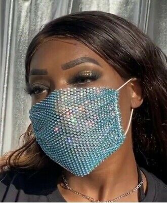 Sparkle Rhinestone Fashion Bling Mesh Face Mask Washable Reusable Cover