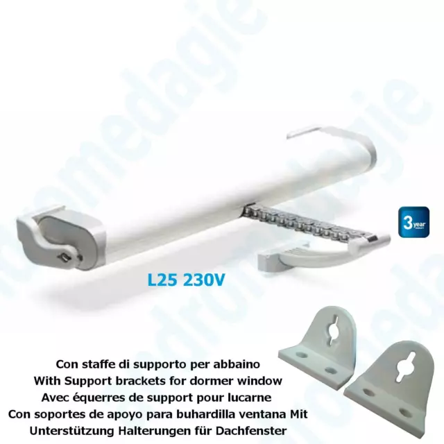 LIWIN 250N 230V BIANCO + STAFFE DI SUPPORTO PER ABBAINO BIANCHE Motore lucernai