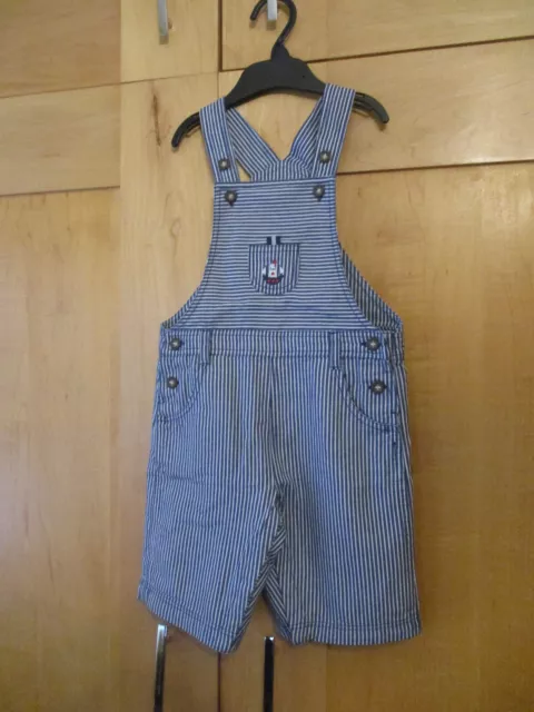 JoJo Maman Bebe Nautical Stripe Baby Dungarees 2 - 3 Years Sailor Blue Boat NEW