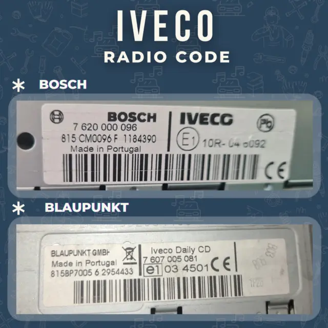 Unlock Pin Code provided IVECO DAILY BLAUPUNKT BOSCH IVECO CD Radio Code Stereo