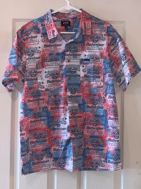 Budweiser Allprint Button Shirt New + Tags Size M Chest Is 22" Length 28"