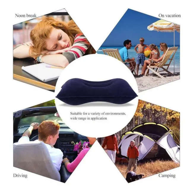 Inflatable PVC And Nylon Pillow Soft Blow up Sleep Camping. Cushion E0D5