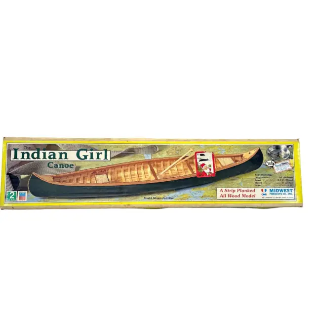 Vintage MID981 The Indian Girl Canoe Boat By MIDWEST 16" Wood Model NOB