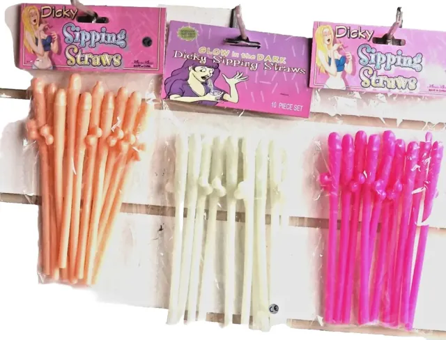 10 X Hen Party Fun Willy Straws Dick Pink Natural Glow White Rainbow Accessories