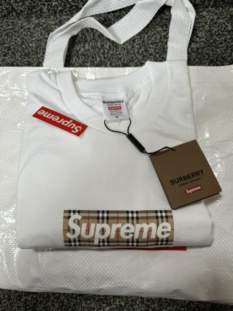 Supreme x Burberry Box Logo Tee White Size Medium Brand New & Next Day Delivery