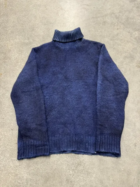 Roberto Collina Baby Alpaca Wool Sweater Men 50 Medium Blue Italy Turtleneck