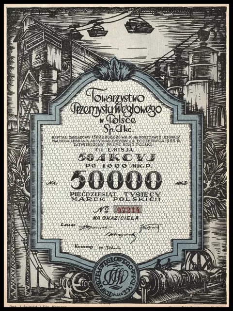1923 Polen: Towarzystwo Przemystu Weglowego - 50000 Marek Polskich