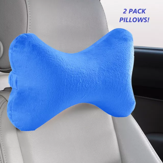 2 Pack Bone Car Neck Pillow Head Rest Memory Foam Travel Support Cushion Blue
