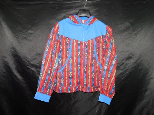 Alaska Eskimo Kuspuk Jacket Mens S Red Blue Native American Stripe Full Zip Hood