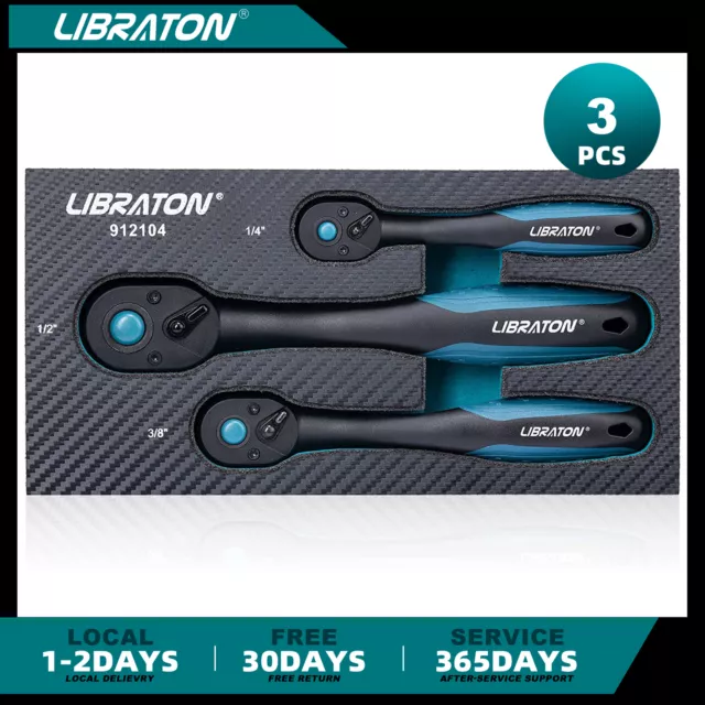 Libraton Heavy Duty Ratchet Set 1/4" 3/8" 1/2" Drive Ratchet Handle Reversible