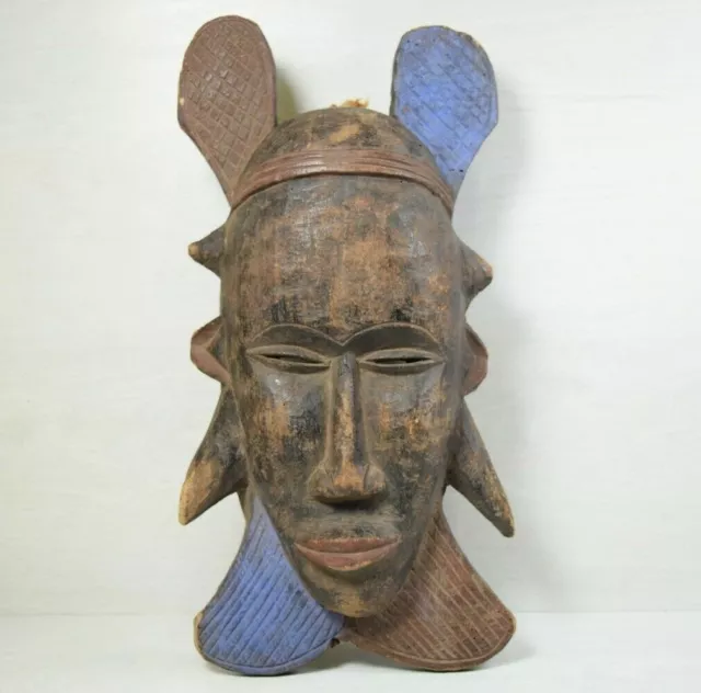 Antique Ancient Authentic Gabon Punu Tribal African Wooden Hand-Carved Mask
