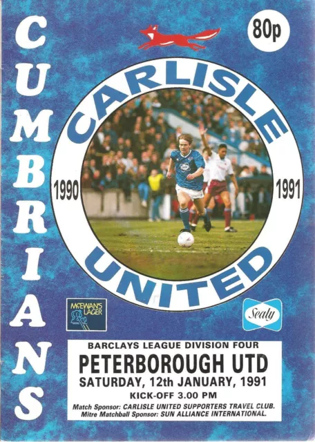 Carlisle United V Peterborough United 12-1-1991 Division 4 Match Day Programme