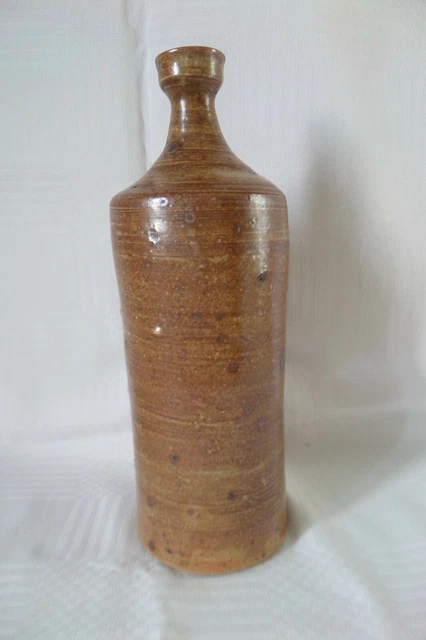 Vase Bouteille En Gres Pyrite Signature- 27 Cm