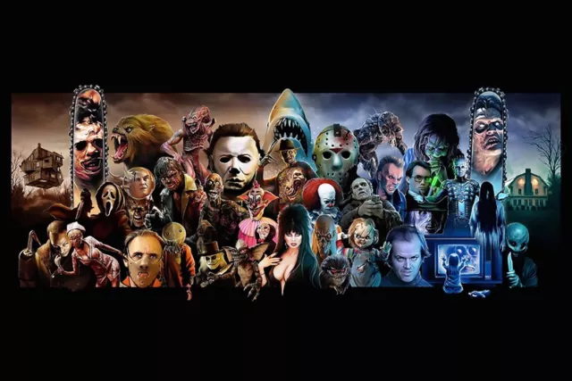 MONSTER MOVIE CHARACTER COLLAGE - ART POSTER 24x36 - HORROR 52927