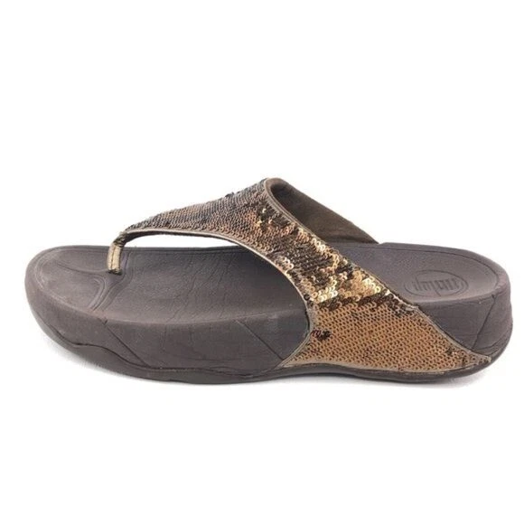 FitFlop Electra Bronze Sequin Toe-Post Summer Sandals Womens Size 7 EUR 38