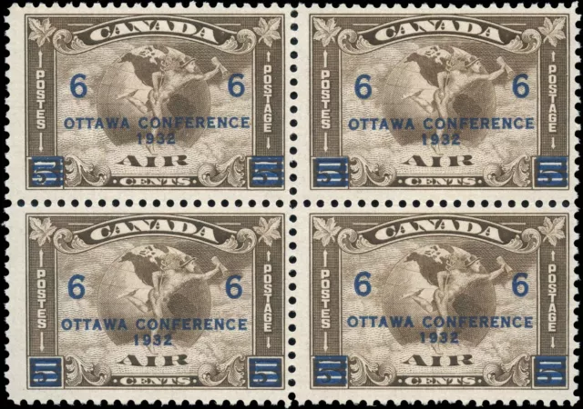 Canada Mint NH F+ Block 6c Scott #C4 (C2 Surcharged) 1932 Air Mail Issue Stamps