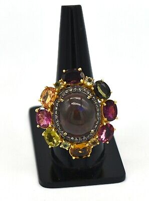 Gorgeous Ring Natural Ruby Tourmaline Gems Pave Diamond 925 Sterling Silver Ring