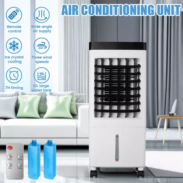 Portable 10L Air Cooler Evaporative Oscillating Unit Ice Fan W/ Remote Swing AC