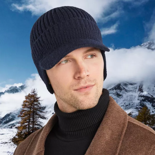 Thickened For Men Knit Beanie , Warm Head Gear For Work Cycling Camping 2