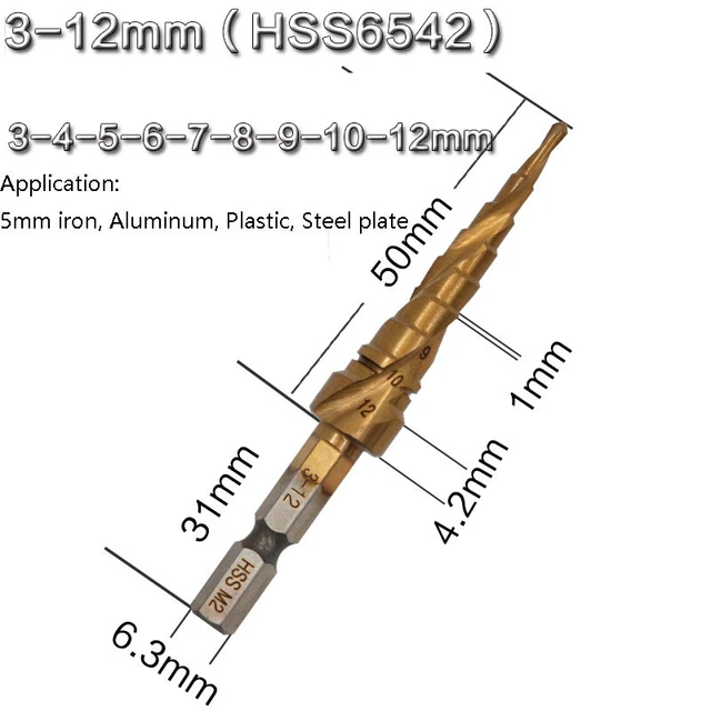 HSS Spiral Grooved Step Cone Drill Bit 3-30mm Hole Cutter Tool Titanium Cobalt 3