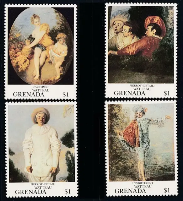 👉 GRENADA = PAINTINGS by WATTEAU MNH ** COSTUMES, THEATER