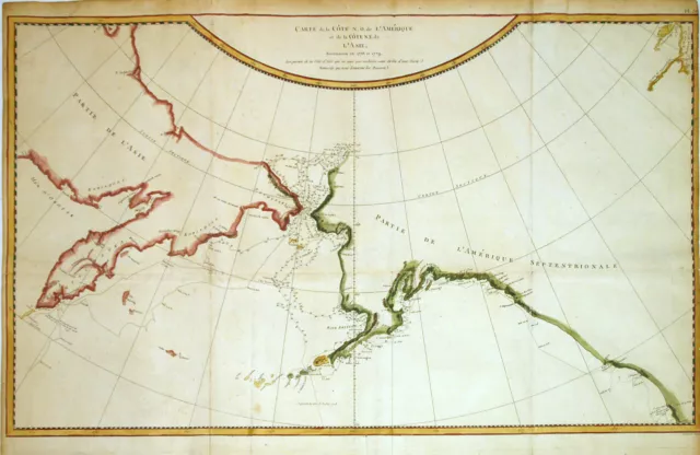 1785 Benard Map of Captain Cooks Third Voyage (Northwest Passage) - ORIGINAL