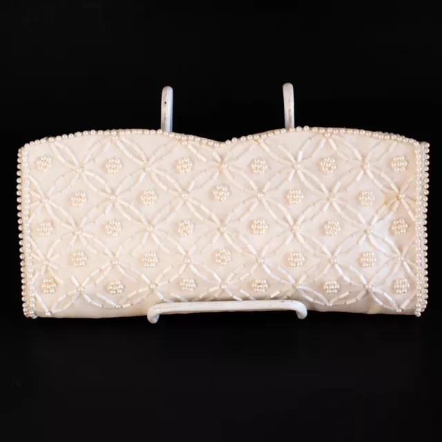 Vintage Small Evening Hand Beaded Cream Clutch Purse Japan La Regale