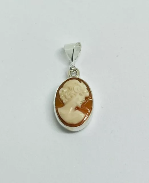 Gorgeous Vintage Real Carved Shell Cameo Pendant 925 Solid Silver #16536