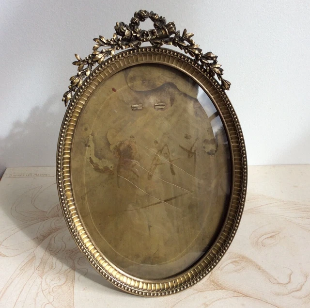 ANCIEN MIROIR DE table cadre en bronze décor floral et d'oiseau fin 19e