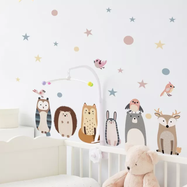 Cartoon Cute Forest Animals Dot Star Wall Stickers for Children and Baby Room