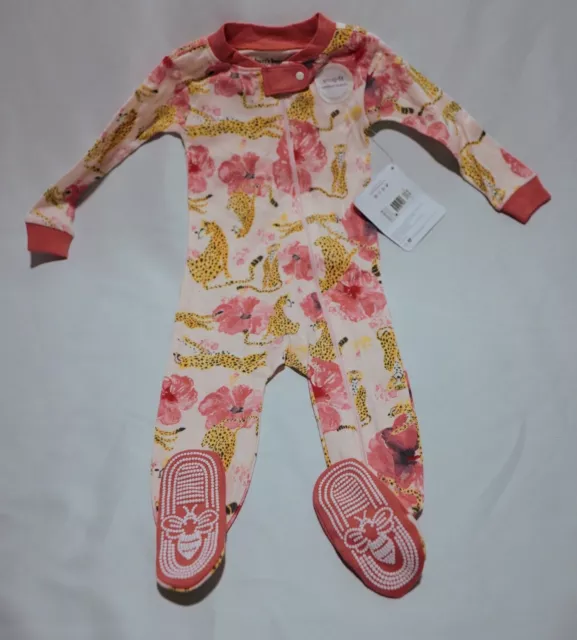 Burts Bees Baby Long Sleeve Snug Fit Footed Zip Sleeper Cheetah Pink 6-9M NWT