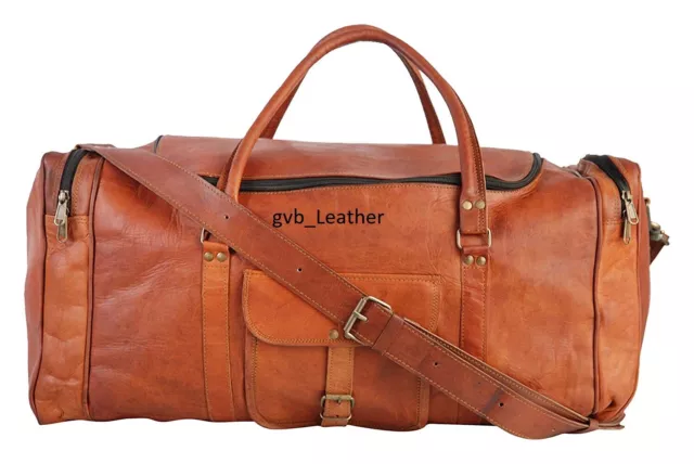22" Vintage Men's Bag Leather Duffel Travel Luggage Air Cabin Weekend Overnight
