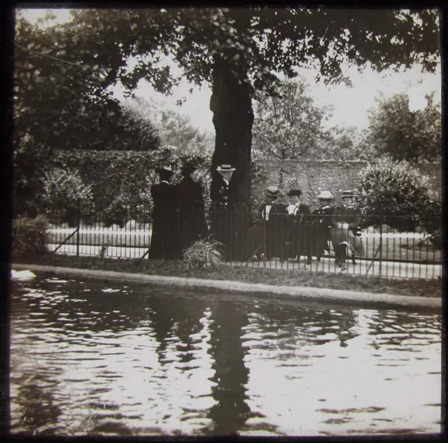 Glass Magic Lantern Slide LADIES BY A LAKE C1900 VICTORIAN PHOTO