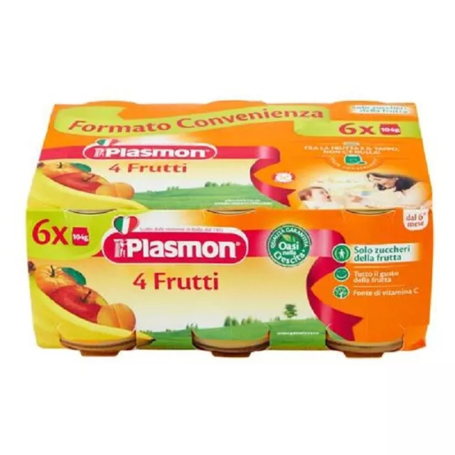 4 Confezioni Plasmon Omogeneizzati Frutta 4 Frutti 24 Vasetti