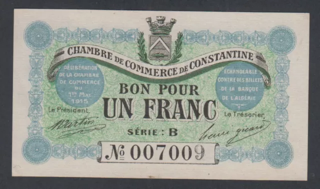 Chambre de commerce de Constantine - 1 Franc Série B - 1915 - P/Neuf -  lartdesg