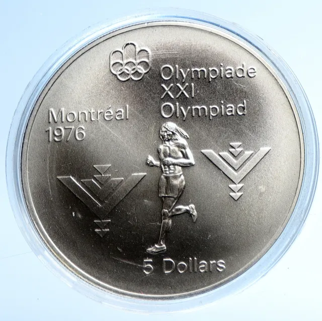 1975 CANADA Elizabeth II Olympics Marathon Athlete Old BU Silver $5 Coin i107772