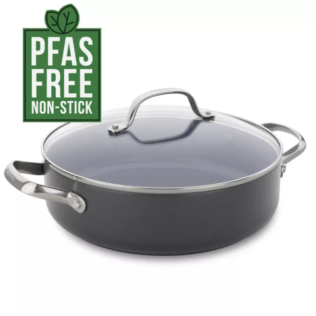 GreenPan Saute Pan 30cm Lid 4.8L PFAS Free Non-Stick Dishwasher Safe (Open Box)