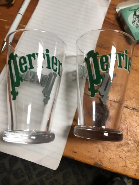 Perrier Classic Water Glasses x 2 - Tumblers Retro French Made Unused Condition