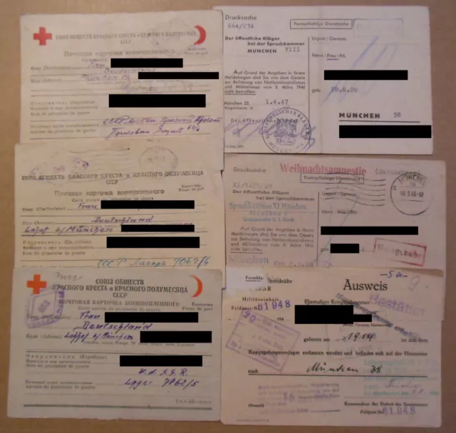POW KGF Lager Moskau 7062/5 Ausweis Weihnachts-Jugendamnestie 6 Belege München POW KGF Lager Moskau 7062/5 Ausweis Weihnachts-Jugendamnestie 6 Belege München