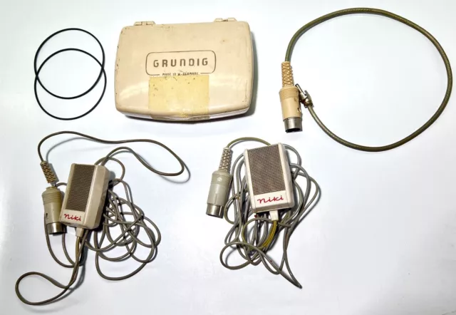 2 Vintage Grundig NIKI Microphones & Drive Belts for Reel to Reel -For Parts