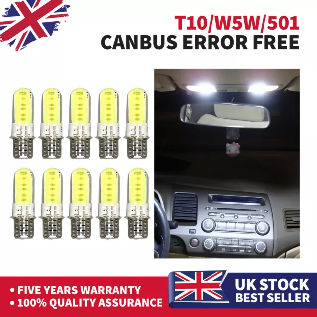 UK T10 Car Bulbs LED ERROR FREE CANBUS 8 SMD XENON WHITE W5W 501 Side Lights 10x