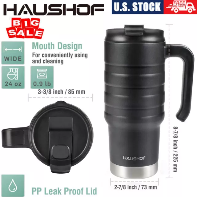 HAUSHOF 24 oz Travel Mug Stainless Double Wall Vacuum Insulated Tumbler w/Handle