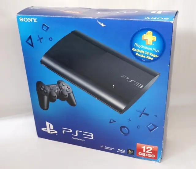 Sony Playstation 3 PS3 Super Slim OVP Konsole Schwarz 12GB