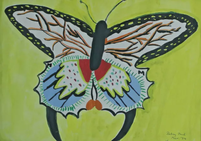 Clearance Sale to Collect Watercolour Butterfly Signed Betsy Paul Dated 74