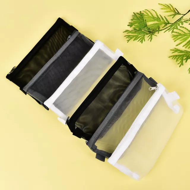 Clear Exam Pencil Case Transparent Simple Mesh Zipper Stationery Bag SchooY~m'