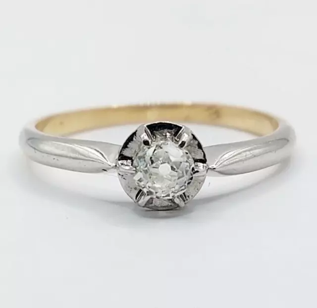 Bague solitaire or 18k etdiamant taille ancienne de 0,30 carats art deco (1920)