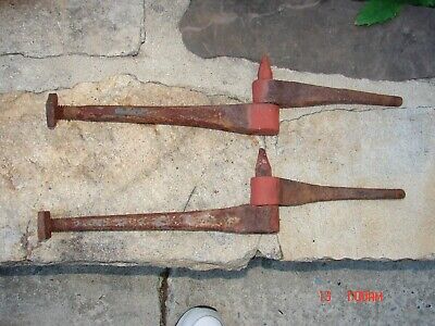 2 Antique Wrought Iron Pin Hinges for Large Swinging Barn Door (4 pieces) 1850's