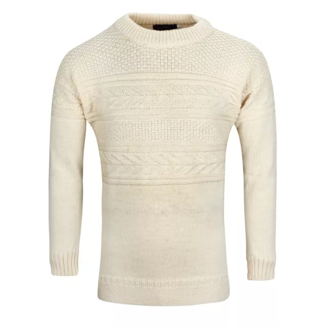 100% British Wool Guernsey Unisex Cuello Redondo Crudo Arran Jersey - Hecho En