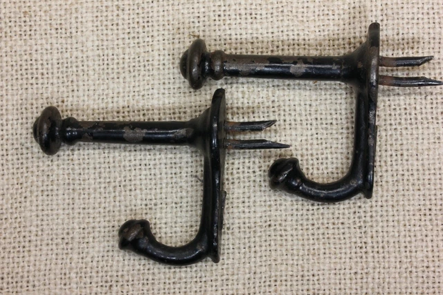 2 Old Coat Hooks Rustic School Farmhouse Antique Vintage Black Paint Nail In 2