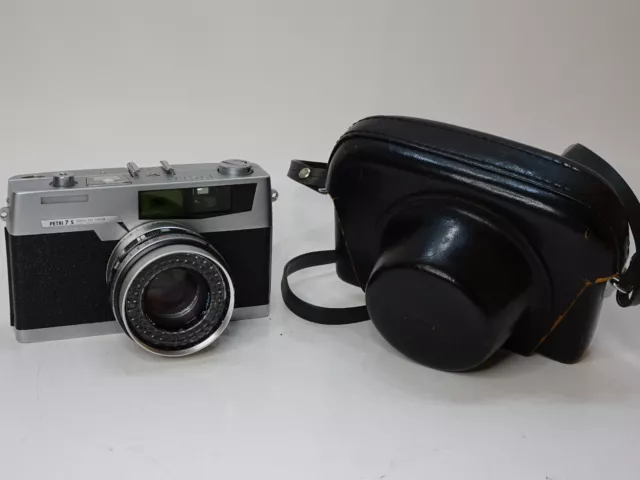 VINTAGE PETRI 7 S RANGEFINDER CAMERA W/ PETRI AMBER C 45mm 1:1.8 LENS, CASE *